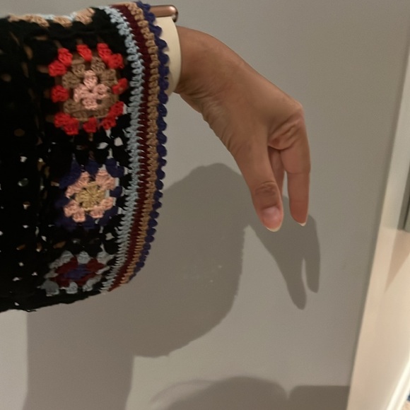 Fun boho top. Crochet squares on black. Would fit medium and larger. - Picture 5 of 10